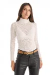 The Noli Shop Alina Rose Turtleneck Top In White