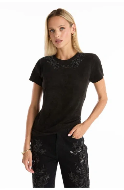 The Noli Shop Amaya Floral Sequin T-shirt In Black