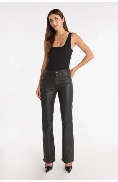 The Noli Shop Aria Coated Flare Jean Petite In Black