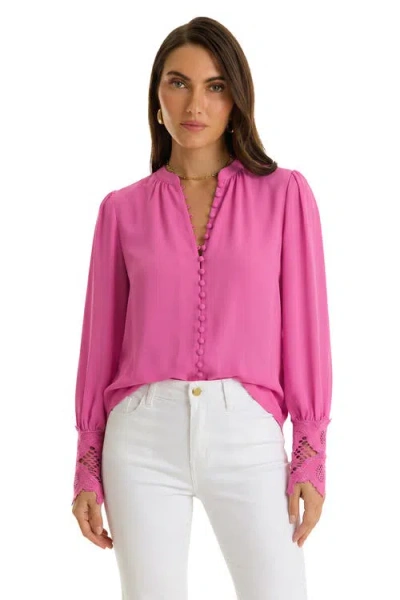 The Noli Shop Blake Lace Sleeve Blouse In Pink