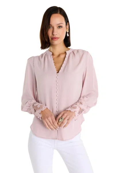 The Noli Shop Blake Lace Sleeve Blouse In Pink