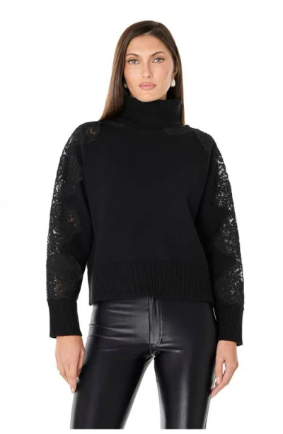 The Noli Shop Camille Lace Turtleneck Sweater In Black