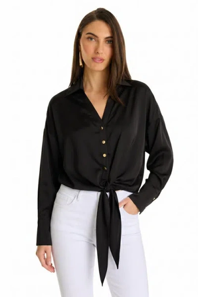 The Noli Shop Cecilia Silk Tie-front Blouse In Black