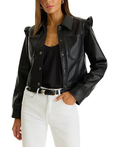 The Noli Shop Chantal Ruffle Sleeve Leather Jacket In Black