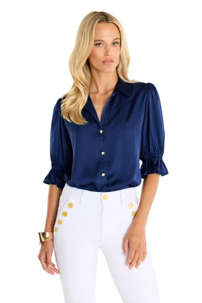 The Noli Shop Cindy Ruffle Sleeve Shirt In Blue