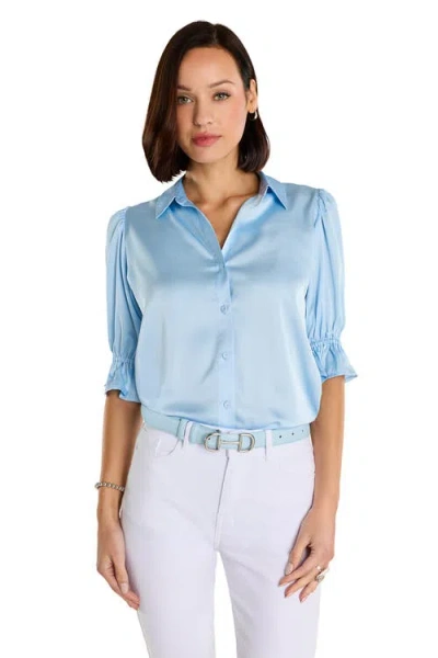 The Noli Shop Cindy Ruffle Sleeve Shirt In Blue