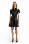 The Noli Shop Devin Leather Ruffle Dress In Black