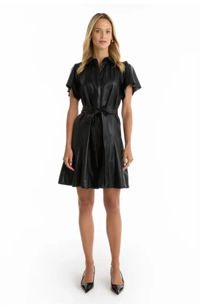 The Noli Shop Devin Leather Ruffle Dress In Black