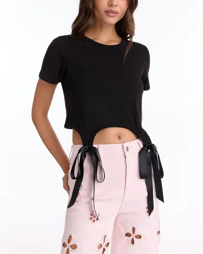 The Noli Shop Diana Satin Bow Shirt In Black