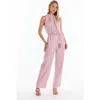 The Noli Shop Fernanda Linen Jumpsuit In Pink