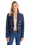 The Noli Shop Gabrielle Tweed Double Breasted Blazer In Blue