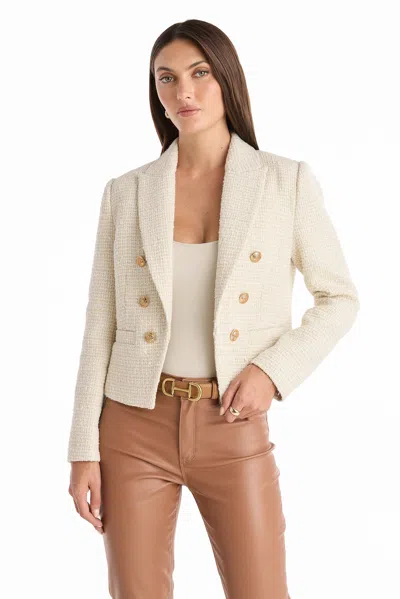 The Noli Shop Gabrielle Tweed Double Breasted Blazer - Beige In Multi