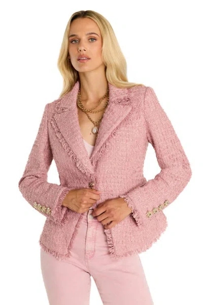 The Noli Shop Giselle Single-breasted Tweed Blazer In Pink