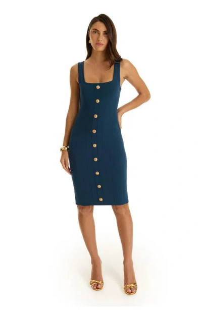 The Noli Shop Helena Button Dress In Blue