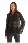The Noli Shop Jena Lace Button Up Shirt In Black