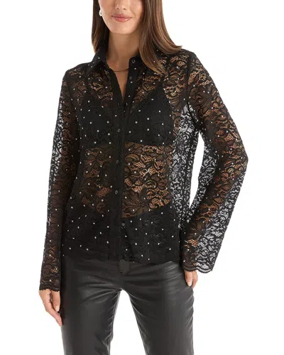 The Noli Shop Jena Lace Button Up Shirt In Black