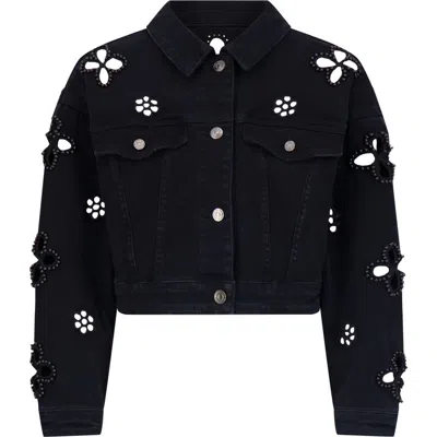 The Noli Shop Kaia Pearl Jean Jacket In Black