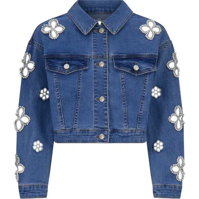 The Noli Shop Kaia Pearl Jean Jacket In Blue