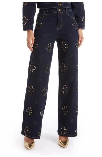 The Noli Shop Kaia Studded High Rise Jean Petite In Blue