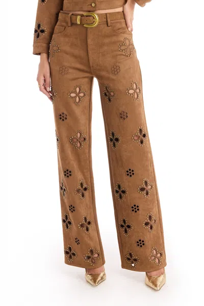 The Noli Shop Kaia Suede High Rise Jean - Cognac