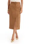 The Noli Shop Kendra Sueded Midi Skirt - Cognac In Brown