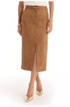 The Noli Shop Kendra Sueded Midi Skirt In Brown