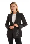 The Noli Shop London Floral Sequin Blazer In Black