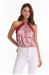 The Noli Shop Mika Silky Halter Top In Red