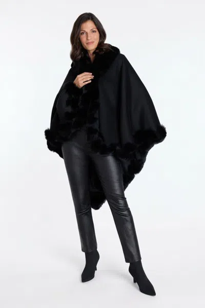 The Noli Shop Ophelia Fur Trim Cape In Black