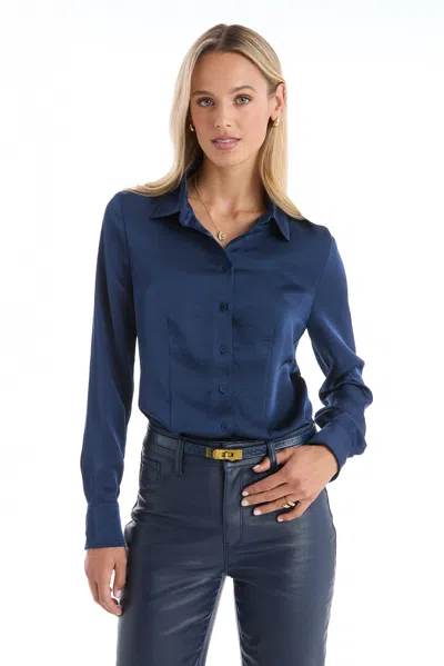 The Noli Shop Paulina Silk Blouse - Navy In Blue