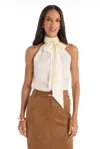 The Noli Shop Rina Tie Neck Blouse In Brown