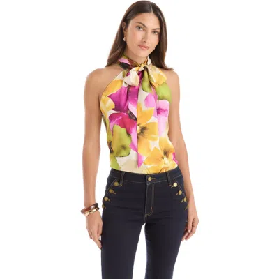 The Noli Shop Rina Tie Neck Blouse In Animal Print