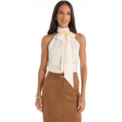 The Noli Shop Rina Tie Neck Blouse In Brown