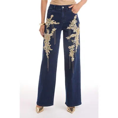 The Noli Shop Rocco Gold Embellished Jean In Blue