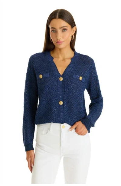 The Noli Shop Shannon Sequin Cardigan Top In Blue