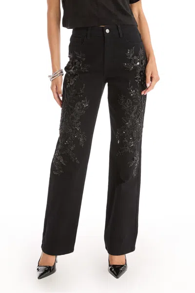 The Noli Shop Stassi Floral Sequin Jean - Black