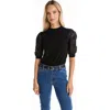 The Noli Shop Sylvie Lace Sleeve Top In Black