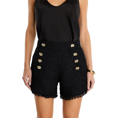 The Noli Shop Tamara Tweed Button Shorts In Black