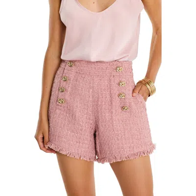 The Noli Shop Tamara Tweed Button Shorts In Pink
