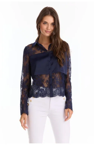 The Noli Shop Vienna Lace Blouse In Blue