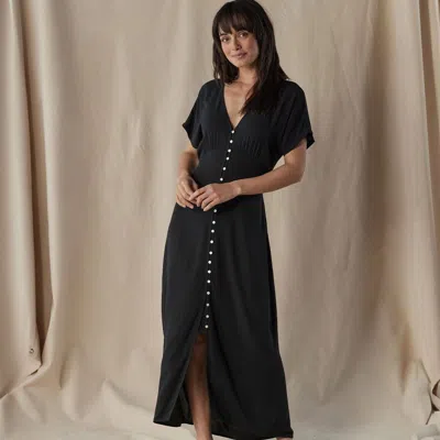 The Normal Brand Aria Crepe Button Thru Maxi Dress In Black