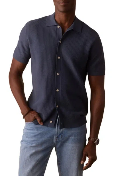 The Normal Brand Breezeknit Short Sleeve Button-up Shirt In Blue
