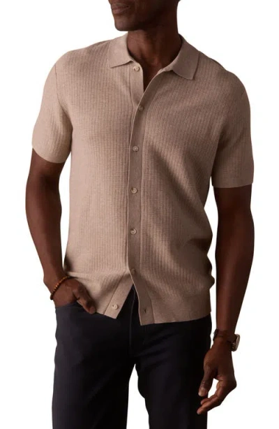 The Normal Brand Breezeknit Short Sleeve Button-up Shirt In Brown