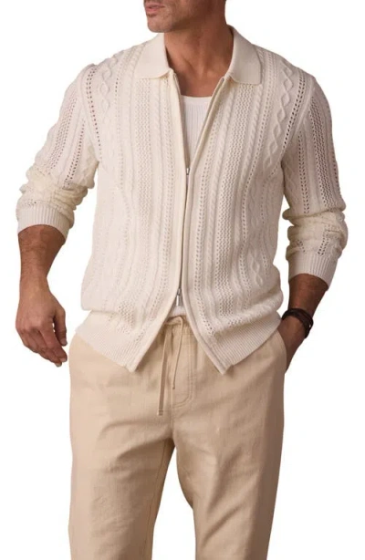 The Normal Brand Cable Stitch Zip Front Cardigan In White