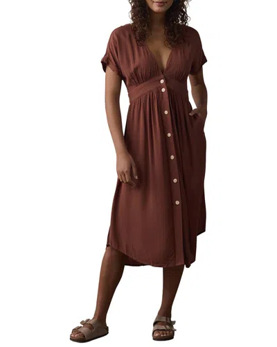 The Normal Brand Deep V Button-thru Dress In Burgundy