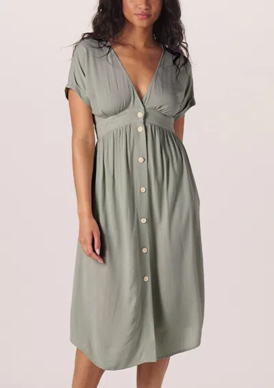 The Normal Brand Deep V-neck Button Dress In Juniper In Gray