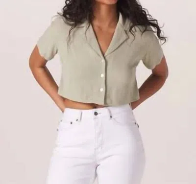 The Normal Brand Ezra Crepe Cropped Shirt In Sage In Gray