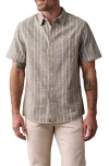 The Normal Brand Freshwater Short Sleeve Button-up Shirt In Deep Sage Stripe