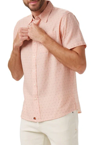 The Normal Brand Freshwater Short Sleeve Button-up Shirt In Double Nep Copper Dobby