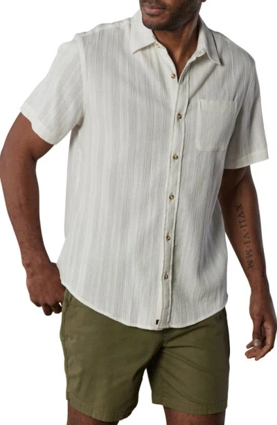 The Normal Brand Freshwater Short Sleeve Button Up Shirt In Ivory Crinkle Dobby In White